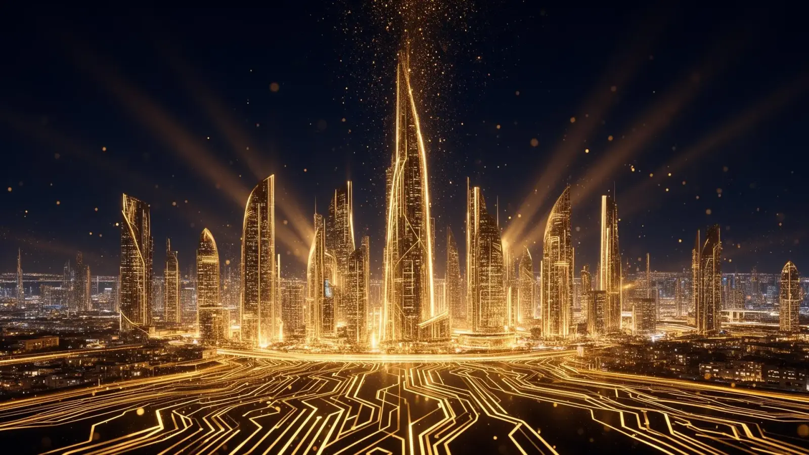 Ciudad futurista dorada — Andrew Digital IA